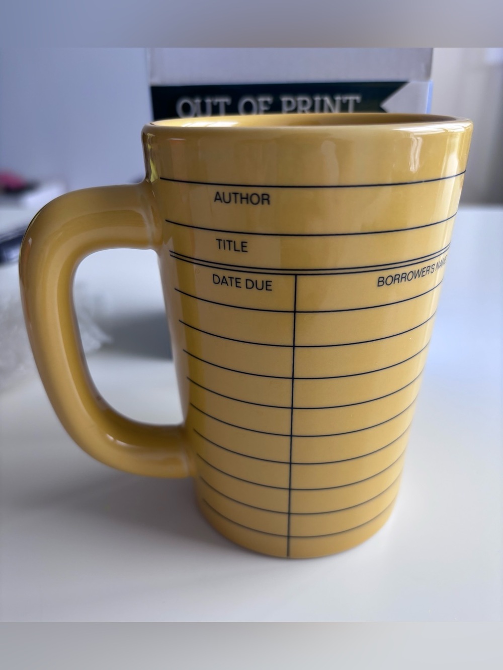 Out of Print Yellow Library Card Ceramic Coffee Tea Mug